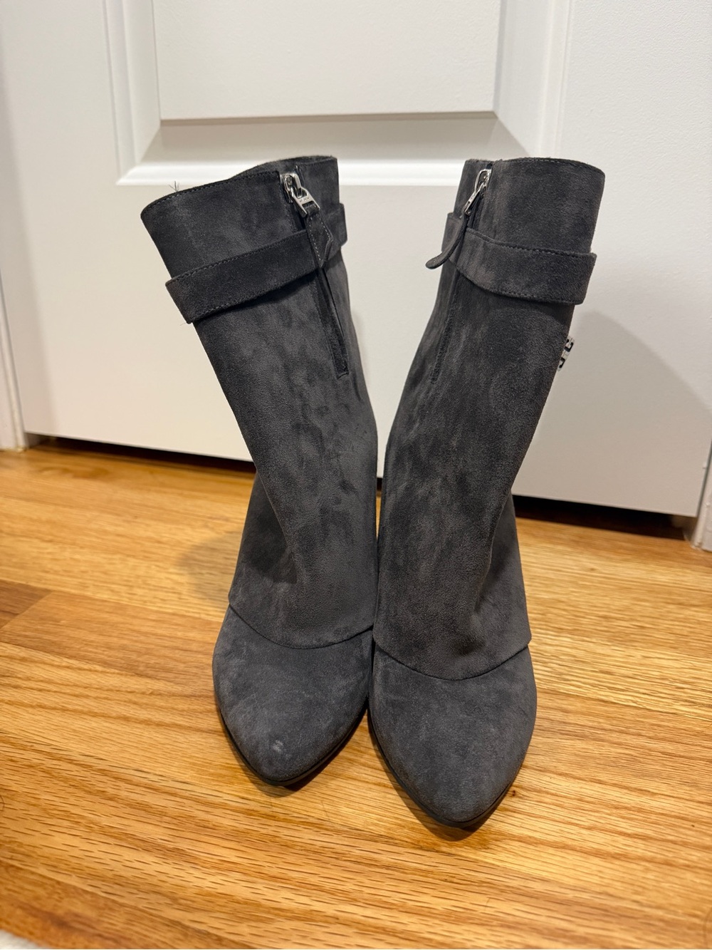 Givenchy Grey Suede Wedge Boots with Silver Hardware Charm - Picture 4 of 7